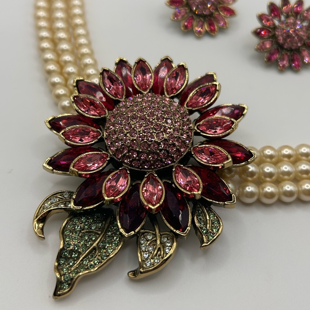 Heidi Daus Divine Miss Daisy swarovski crystal faux pearl necklace and earrings - Picture 7 of 12